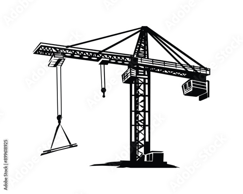 Black and white construction silhouette on white background
