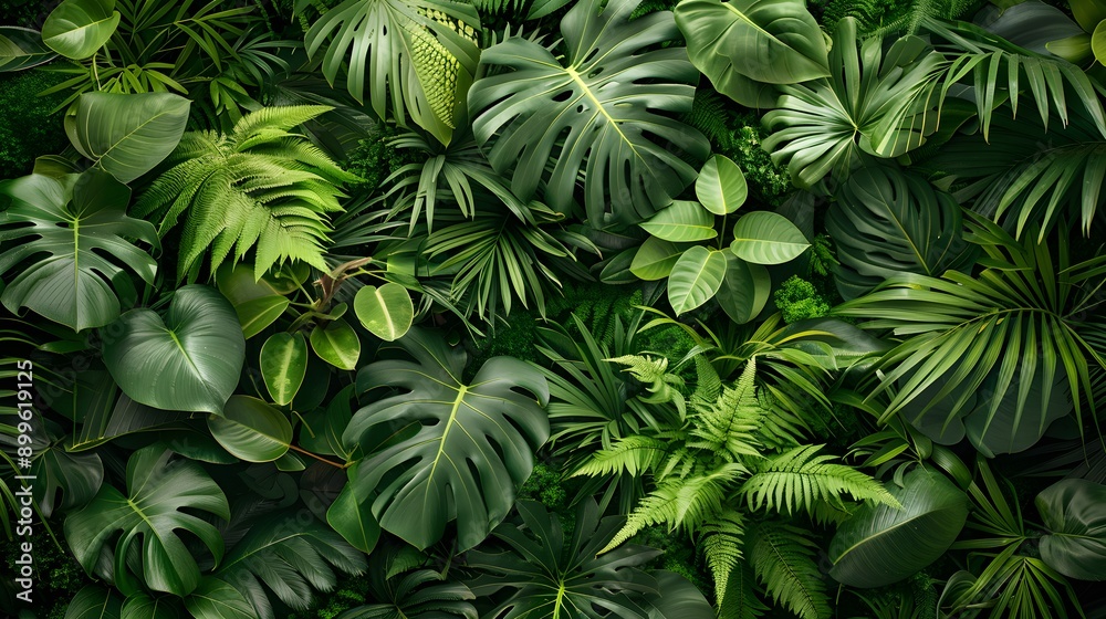 custom made wallpaper toronto digitalSerene Green Oasis. Lush jungle foliage tropical leaves forming a dense bush concept