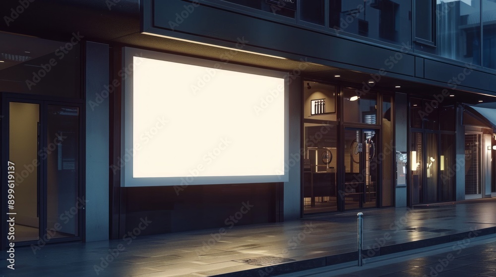 A large white sign is on the side of a building A large white sign is on the side of a building
