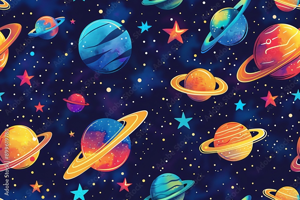 design with lively artwork depicting celestial bodies, cosmic elements and whimsical space motifs, ideal for textile prints, gift wrap and book covers. design with lively artwork depicting celestial bodies, cosmic elements and whimsical space motifs, ideal for textile prints, gift wrap and book covers.