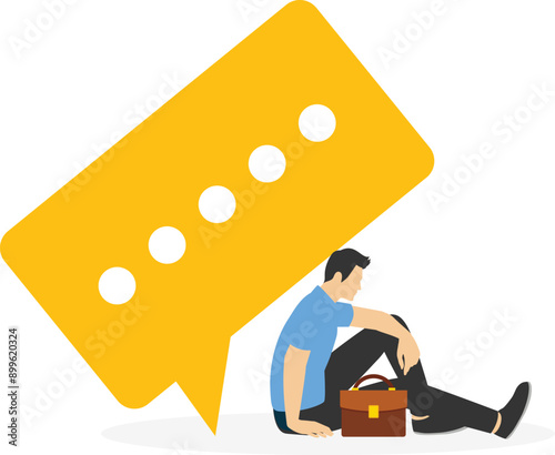 Communication problem or overload, too many messages, businessmen withstand pressure on speech bubble

