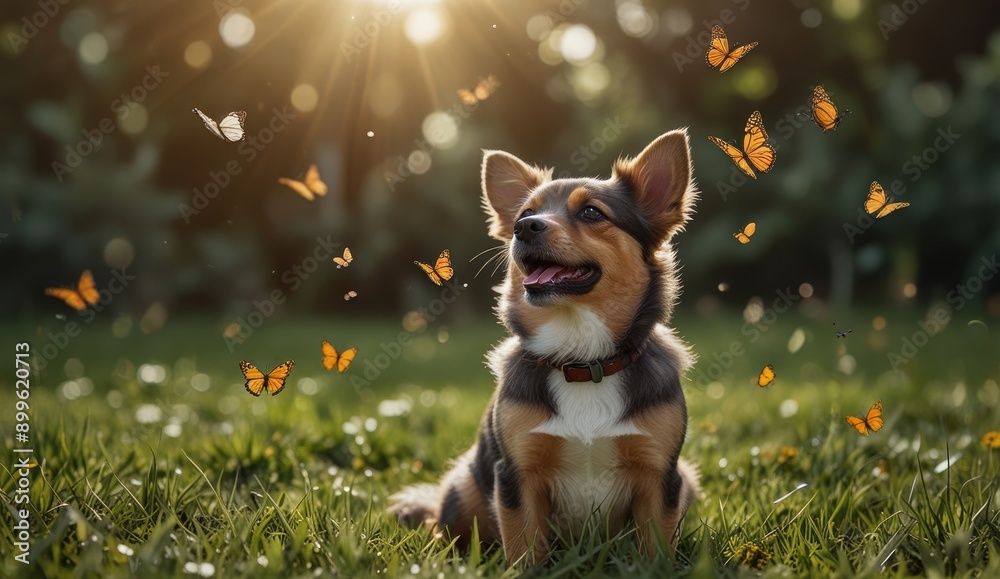 Playful Puppy Among Butterflies Playful Puppy Among Butterflies