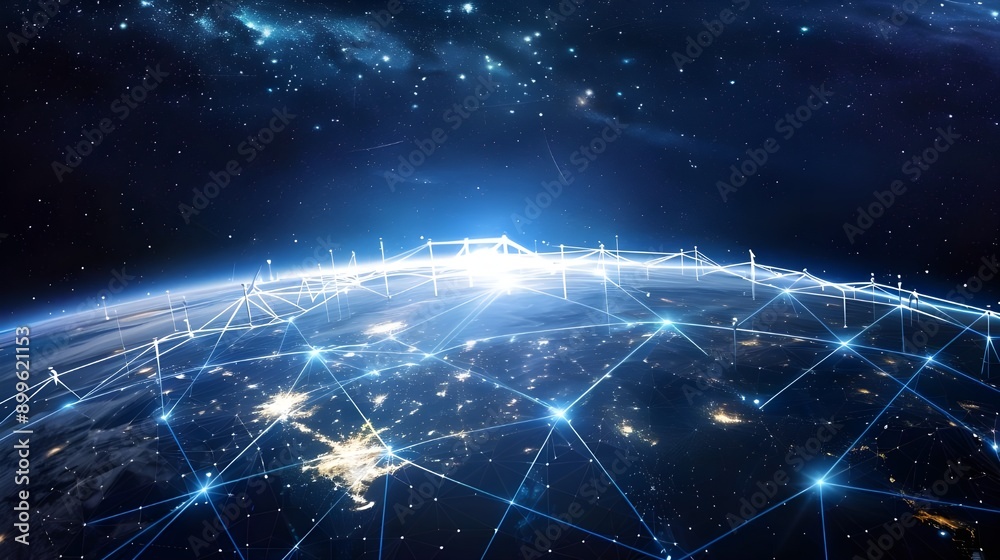 A digital representation of Earth with bright blue data connections forming an intricate web of global communications, emphasizing technological advancement and interconnectedness.
A digital representation of Earth with bright blue data connections forming an intricate web of global communications, emphasizing technological advancement and interconnectedness.