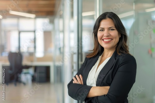 Confident Latin businesswoman in office smiling corporate leader portrait. Free Download Confident Latin businesswoman in office smiling corporate leader portrait. - GFXLoad
