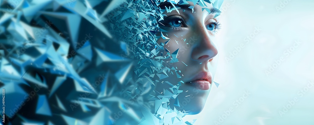 Side view of a humanoid head with blue and yellow eyes and vibrant neon neural network, representing futuristic technology and artificial intelligence. Side view of a humanoid head with blue and yellow eyes and vibrant neon neural network, representing futuristic technology and artificial intelligence.