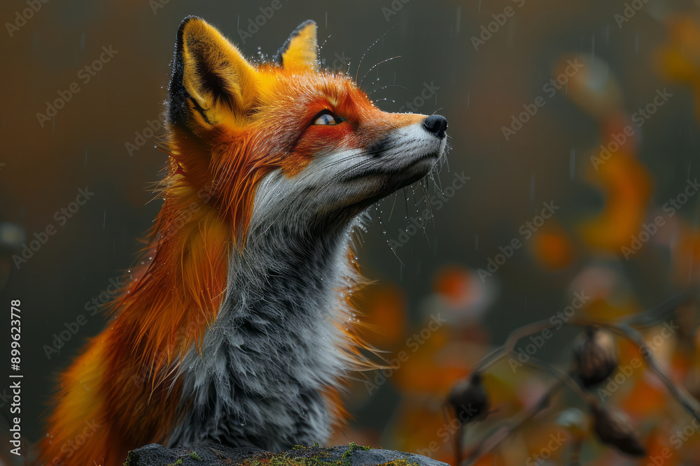 Obraz premium A surreal image of a fox covered in vivid paint, blending its natural beauty with an artistic expression,