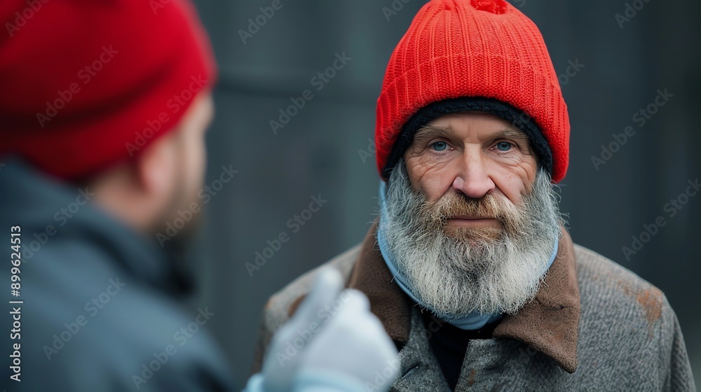 Social worker offering assistance to a homeless individual, assistance, compassionate support Social worker offering assistance to a homeless individual, assistance, compassionate support