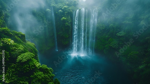 Stunning 4K drone view of a majestic waterfall in a lush forest