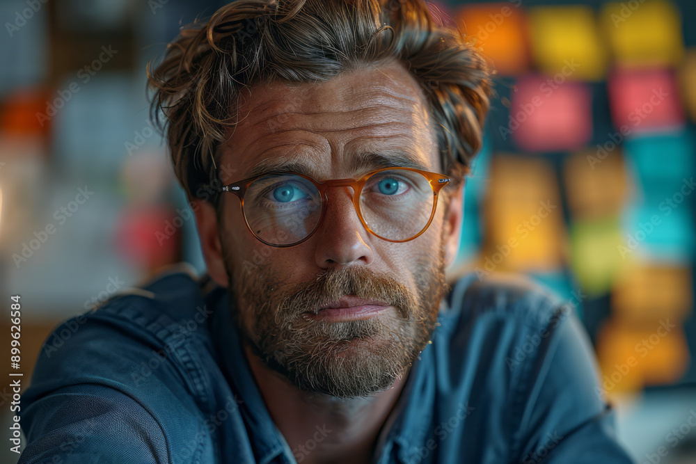 Clean depiction of a tech entrepreneur brainstorming ideas with a digital notepad in a modern office, Clean depiction of a tech entrepreneur brainstorming ideas with a digital notepad in a modern office,