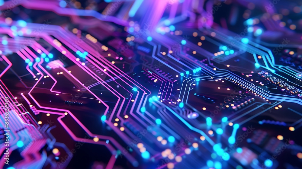 Ethereal Circuit Board Design With Flowing Brushstrokes and Neon Lights Ethereal Circuit Board Design With Flowing Brushstrokes and Neon Lights