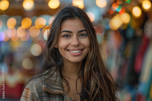 Young beautiful hispanic woman smiling confident standing at Prater Vienna © darshika