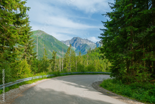 Road in the mountains. Summer trip. Hiking in the mountains. Road to Morskie Oko. Tatra Mountains