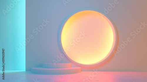 3d rendering of sphere and circle in the middle in pink colour, product shelf, product mockup 