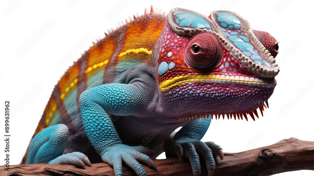 Fototapeta premium Colorful chameleon transparent background.