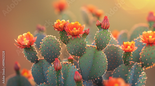 flowering cacti plant /The cactuses are flat plants,also called succulents , they're leafless ,with thorns and flowers attached to the stem, to absorb all the water even in arid soils