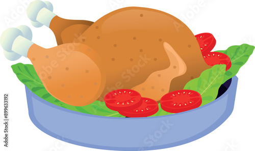 roast chicken accompanied by lettuce and tomato on a tray