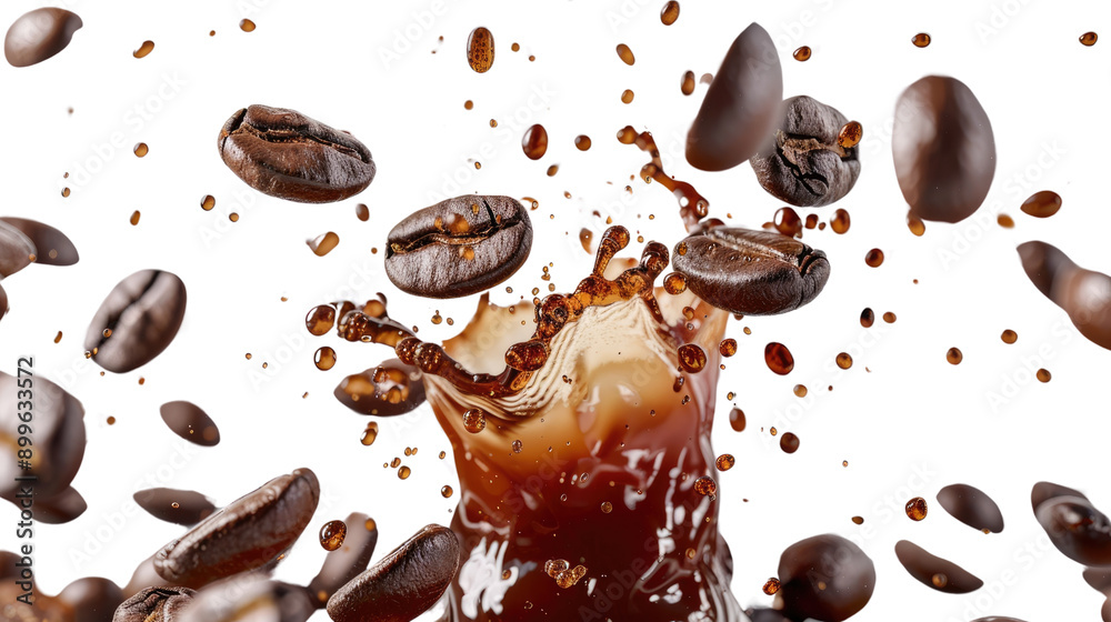Fototapeta premium Splash coffee beans transparent background