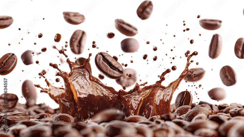 Splash coffee beans transparent background