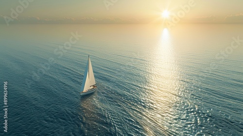 A Sailboat Navigates the Ocean Under a Setting Sun