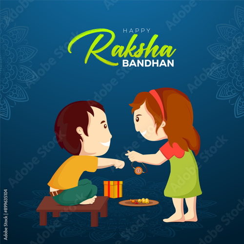 Raksha Bandhan Rakhi Festival brother and sister bonding celebration girl tie rakhi to brother blue background colour  Indian festival