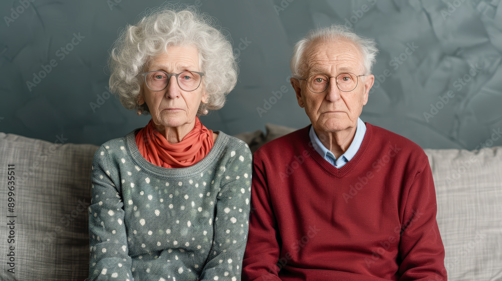 Senior Couple in Emotional Turmoil An elderly couple sitting side by side with solemn expressions capturing the struggles and emotional challenges of marital issues in later years wallpaper brainstorm