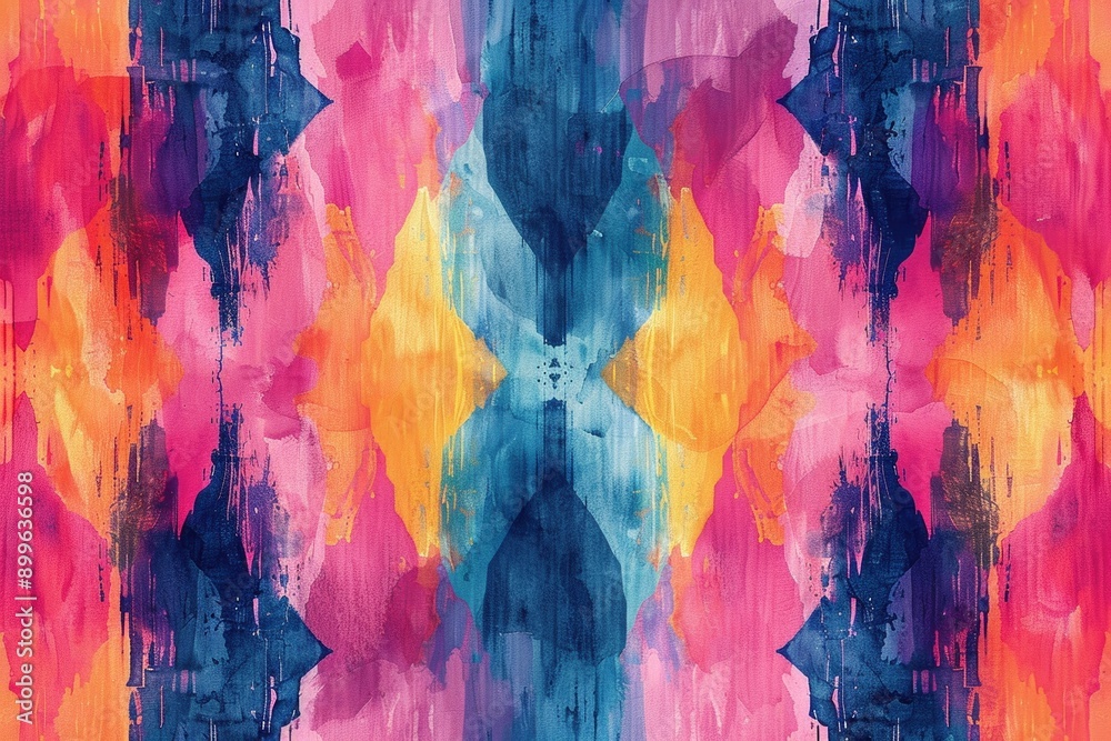 Vibrant abstract watercolor painting with bold colors and symmetrical ...