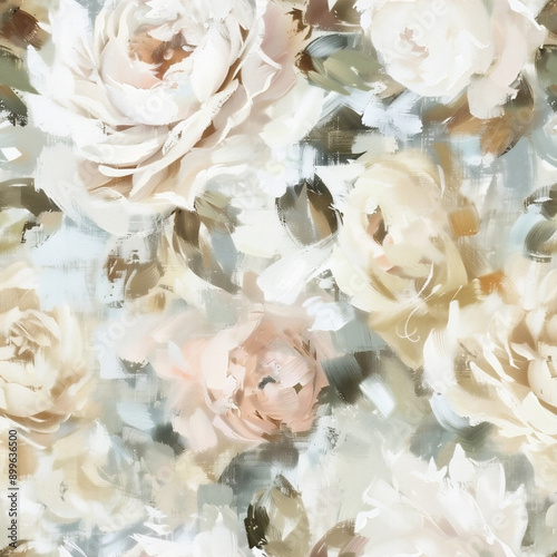 Vintage Watercolor Seamless Pattern with Peonies, Roses, and Camellias