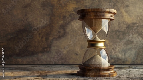 An hourglass with sand trickling through, symbolizing time passing, set against a textured backdrop. photo