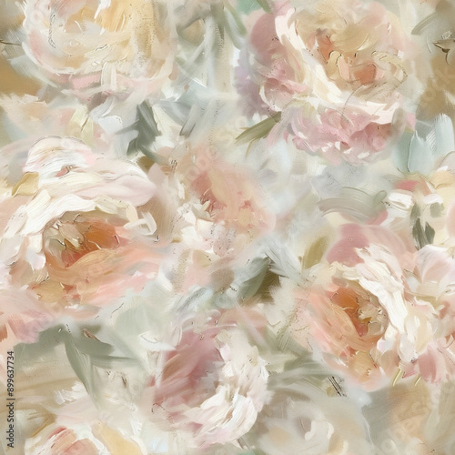 Vintage Watercolor Seamless Pattern with Peonies, Roses, and Camellias