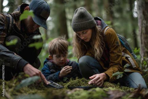 Family Participating in Geocaching Outdoors photo