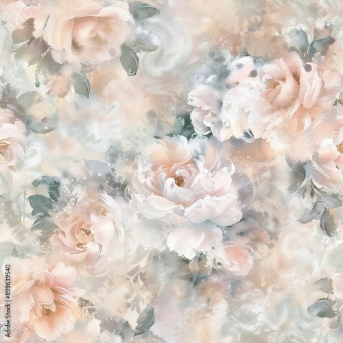 Vintage Watercolor Seamless Pattern with Peonies, Roses, and Camellias