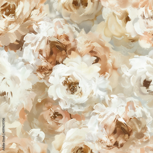 Vintage Watercolor Seamless Pattern with Peonies, Roses, and Camellias