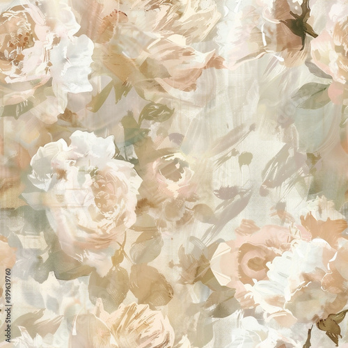 Vintage Watercolor Seamless Pattern with Peonies, Roses, and Camellias
