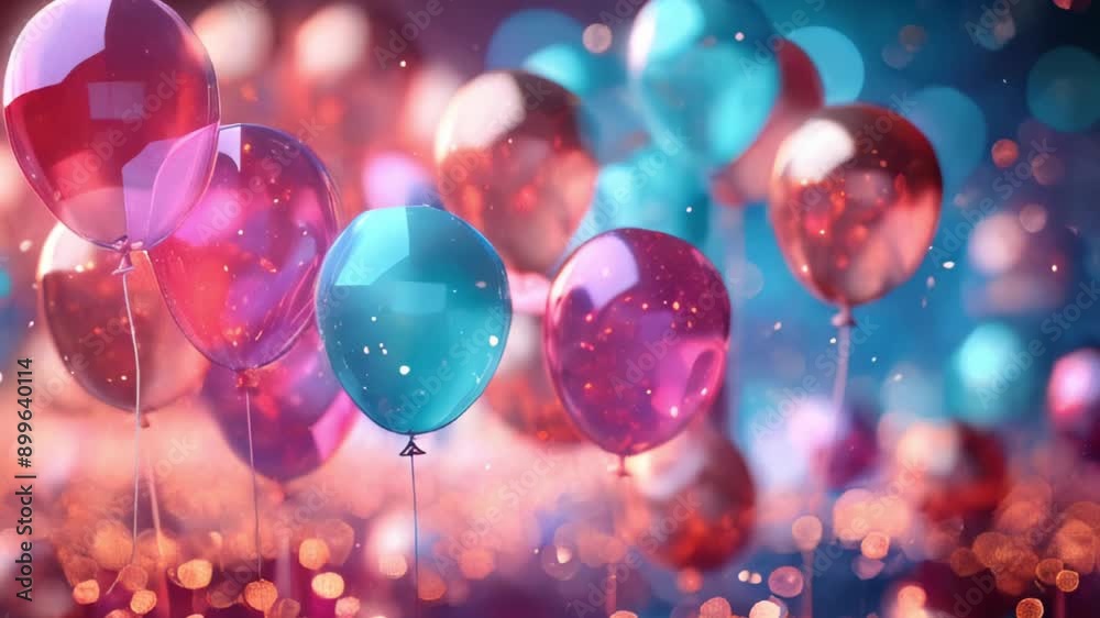 bright inflatable balloons, festive candies, stars glowing particles bright inflatable balloons, festive candies, stars glowing particles