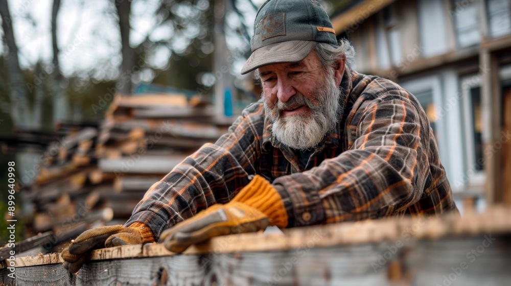 A focused elder craftsman works with wood, showcasing skill and dedication in a rustic setting. A testament to craftsmanship and age. A focused elder craftsman works with wood, showcasing skill and dedication in a rustic setting. A testament to craftsmanship and age.
