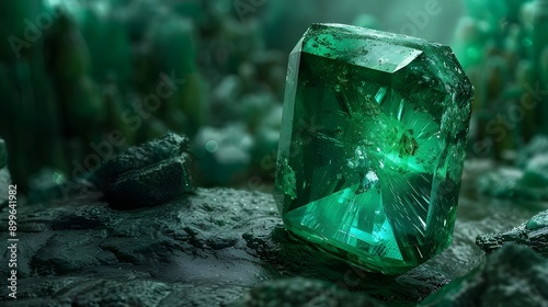 Wallpaper Mural A vibrant green emerald crystal with a rich saturation and intricate facets, exuding luxury and rarity. Torontodigital.ca