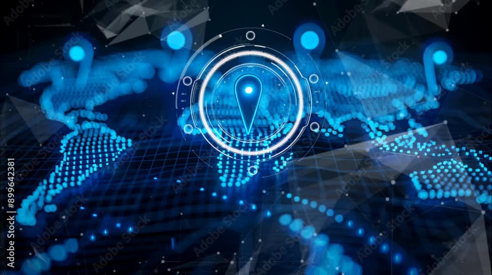 A futuristic digital map interface with a glowing location marker. Seamless looping time-lapse 4k video animation background A futuristic digital map interface with a glowing location marker. Seamless looping time-lapse 4k video animation background
