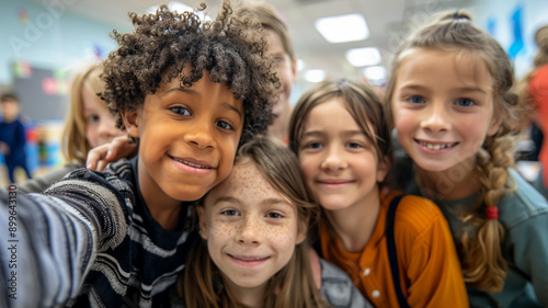 Wallpaper Mural Happy children in a school classroom take a selfie together, enjoying their time and capturing the moment. Torontodigital.ca