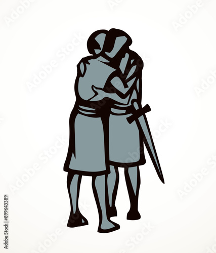 Vector drawing. People hug each other