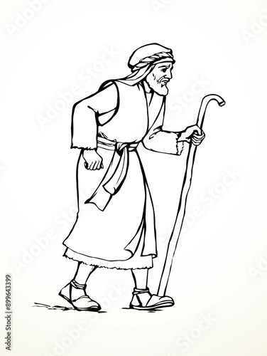 Vector drawing. Jewish man walk