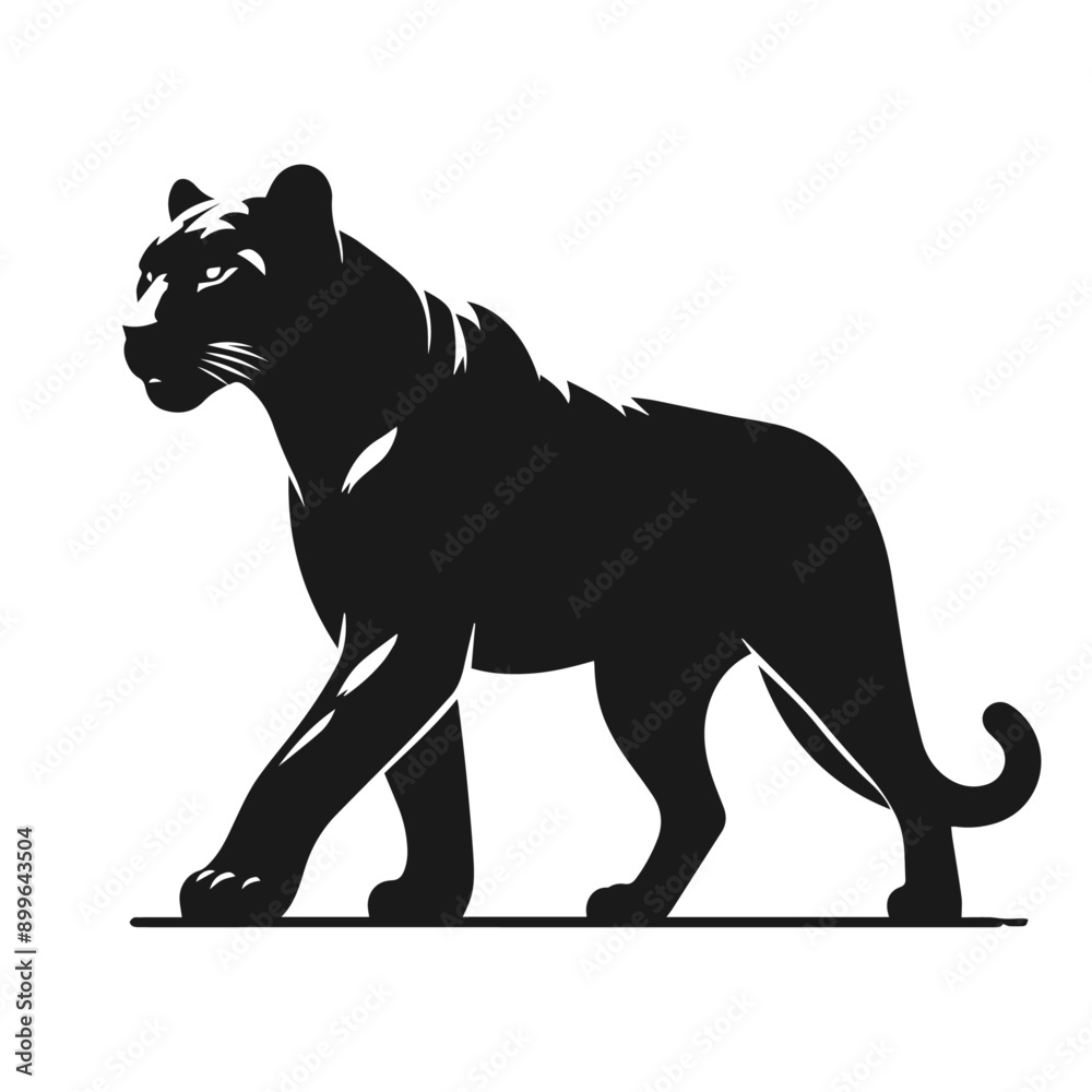 Obraz premium Clean Black and white vector silhouette of a Panther on white background