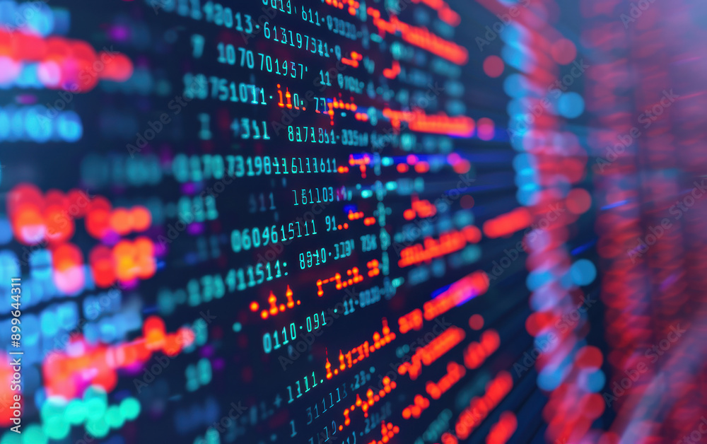 Dynamic visualization of coding data with multicolored lines of code and glowing numbers, representing technology, programming, and data processing. Dynamic visualization of coding data with multicolored lines of code and glowing numbers, representing technology, programming, and data processing.