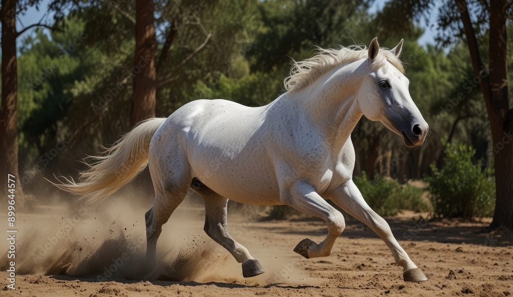 Majestic White Horse in Motion