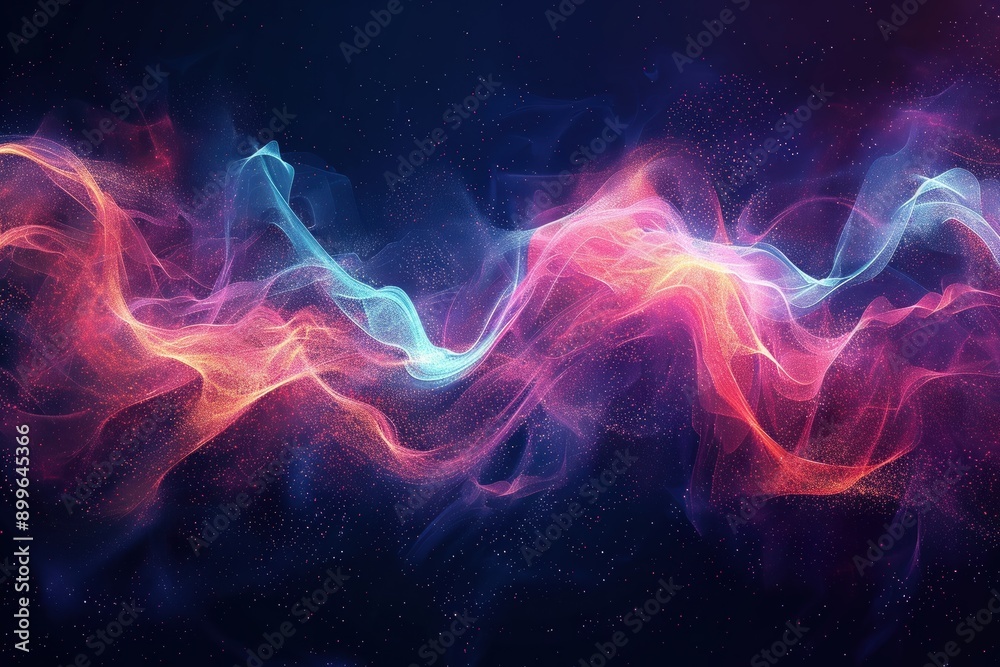 Colorful abstract smoke wave on a dark background, featuring flowing and dynamic shapes with vibrant blue, pink, and red hues in a digital art style. Colorful abstract smoke wave on a dark background, featuring flowing and dynamic shapes with vibrant blue, pink, and red hues in a digital art style.