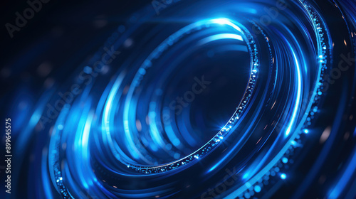 Abstract image with blue glowing rings in a futuristic design. Bright lights and circular patterns create a high-tech, modern look in this digital illustration.