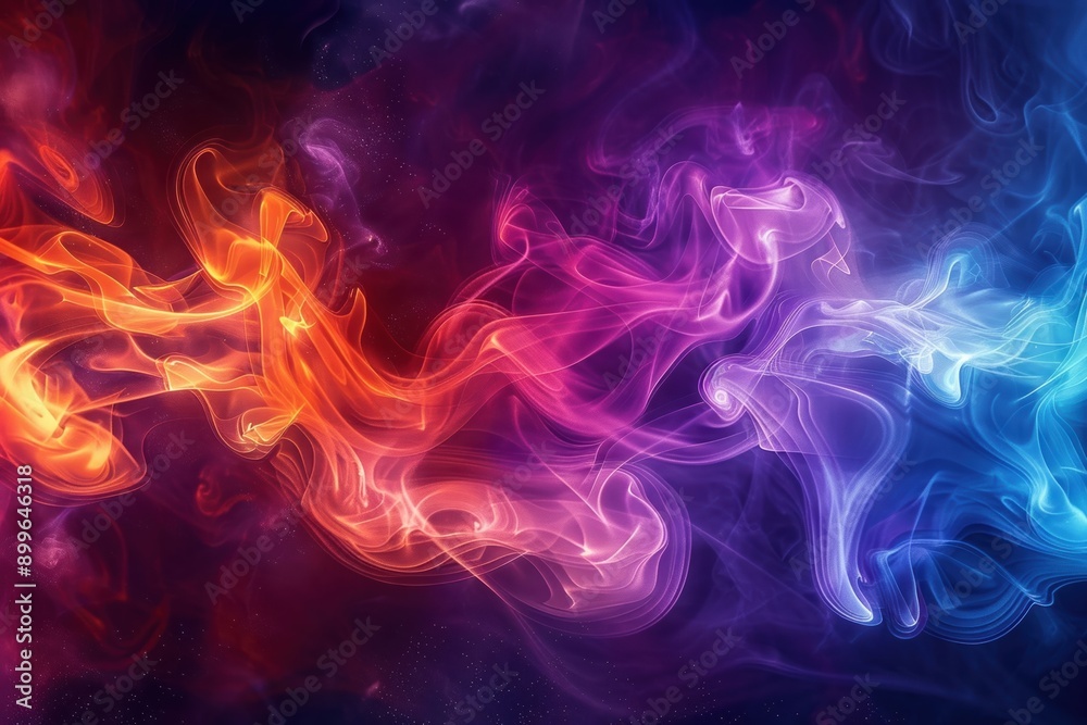 Abstract image of colorful, swirling smoke in vibrant red, orange, purple, and blue hues forming intricate patterns on a dark background. Abstract image of colorful, swirling smoke in vibrant red, orange, purple, and blue hues forming intricate patterns on a dark background.