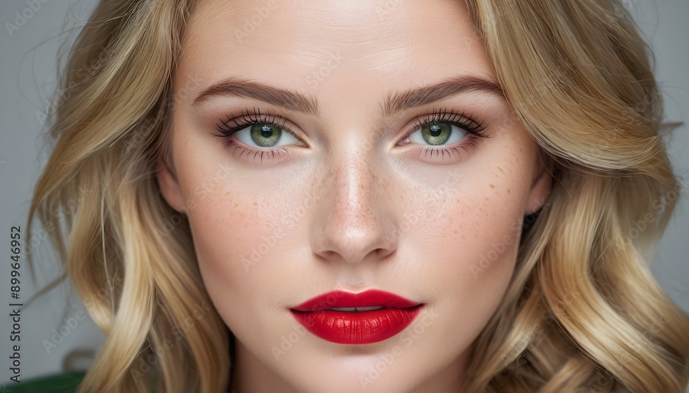 Portrait of a beautiful blonde woman with red lips and green eyes, studio shot Portrait of a beautiful blonde woman with red lips and green eyes, studio shot