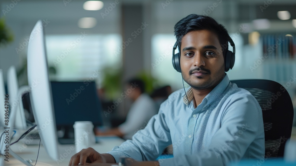 Fototapeta premium Professional Helpdesk Worker in Contemporary Office