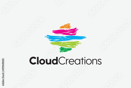 Cloud creations abstract colorful brush pain cloud nature logo design royalty free image vector business template 