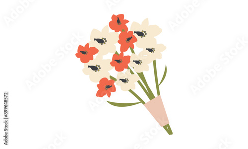 Wedding white bouquet with flowers. Vector illustration. 